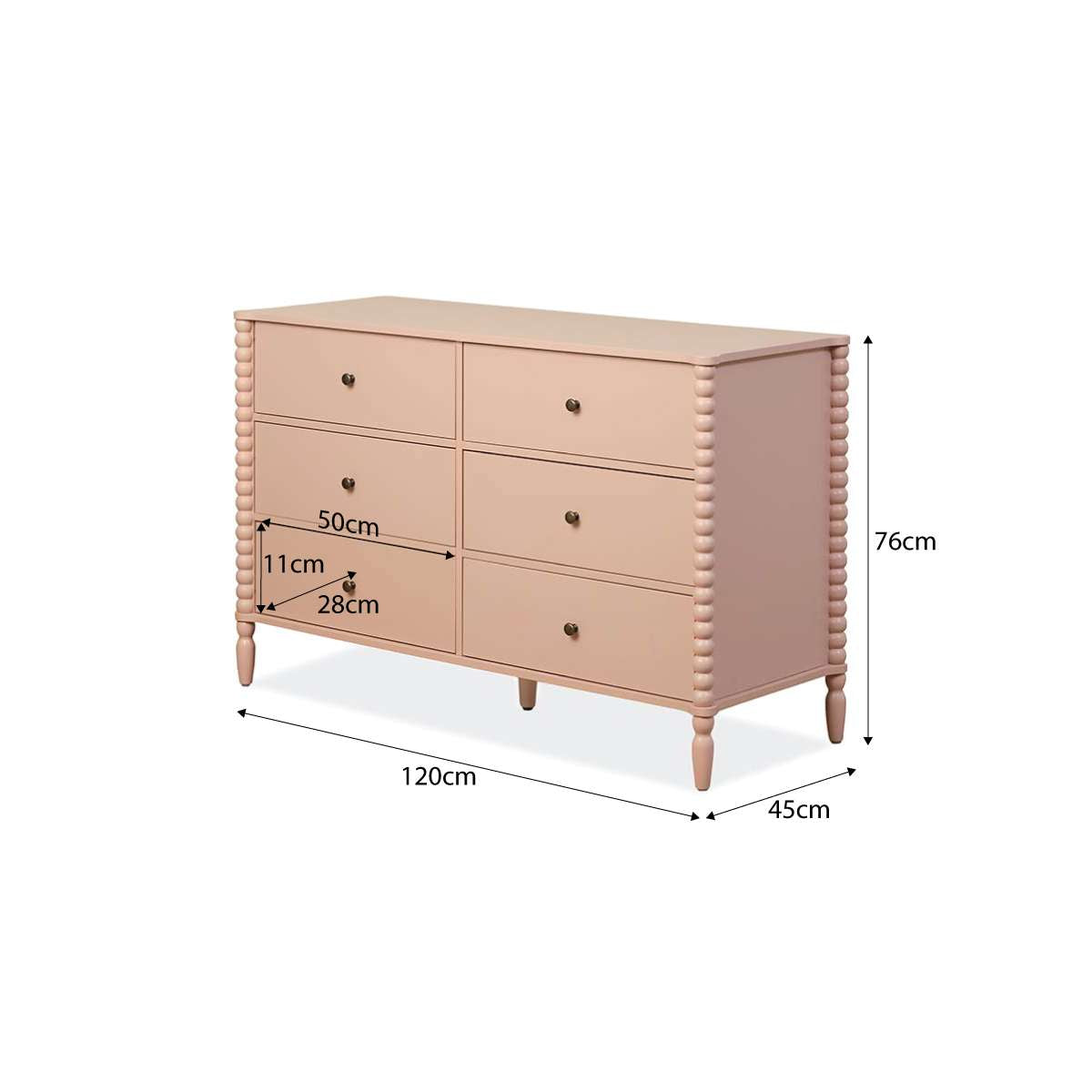 Betti Bobbin Six Drawer - Pink
