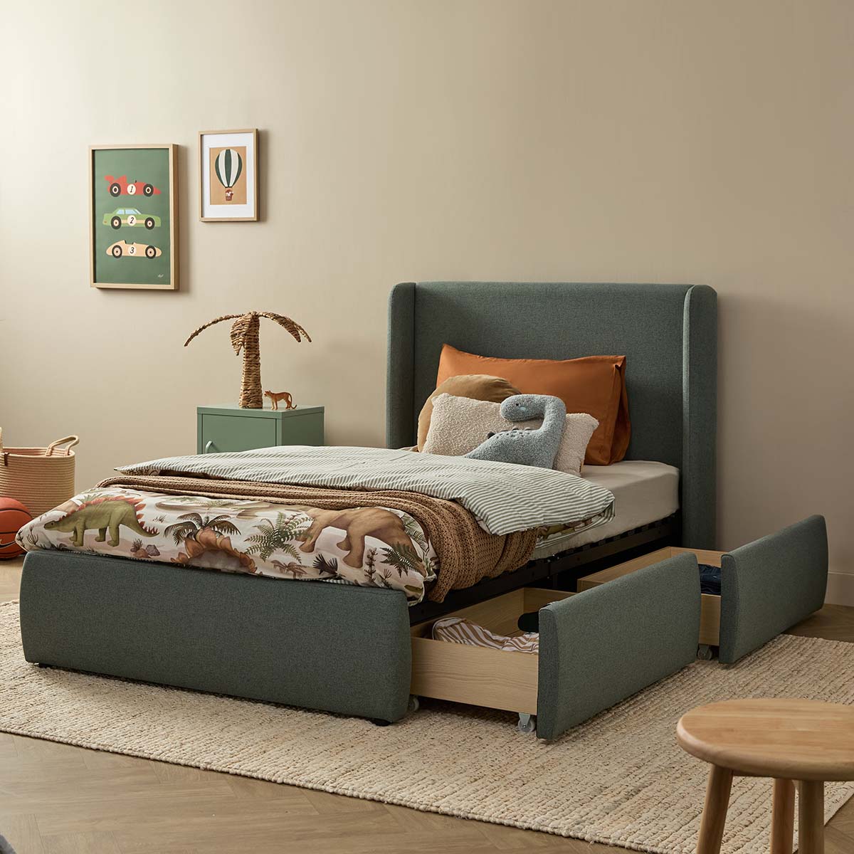 Charley Storage King Single Bed - Sage Green