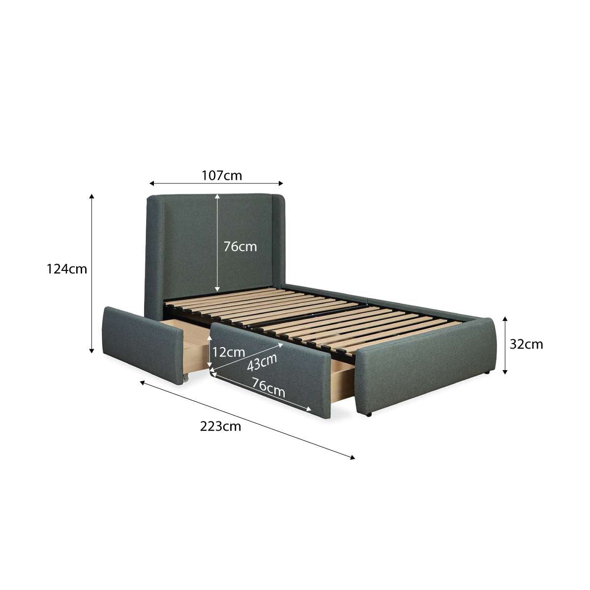 Charley Storage King Single Bed - Sage Green