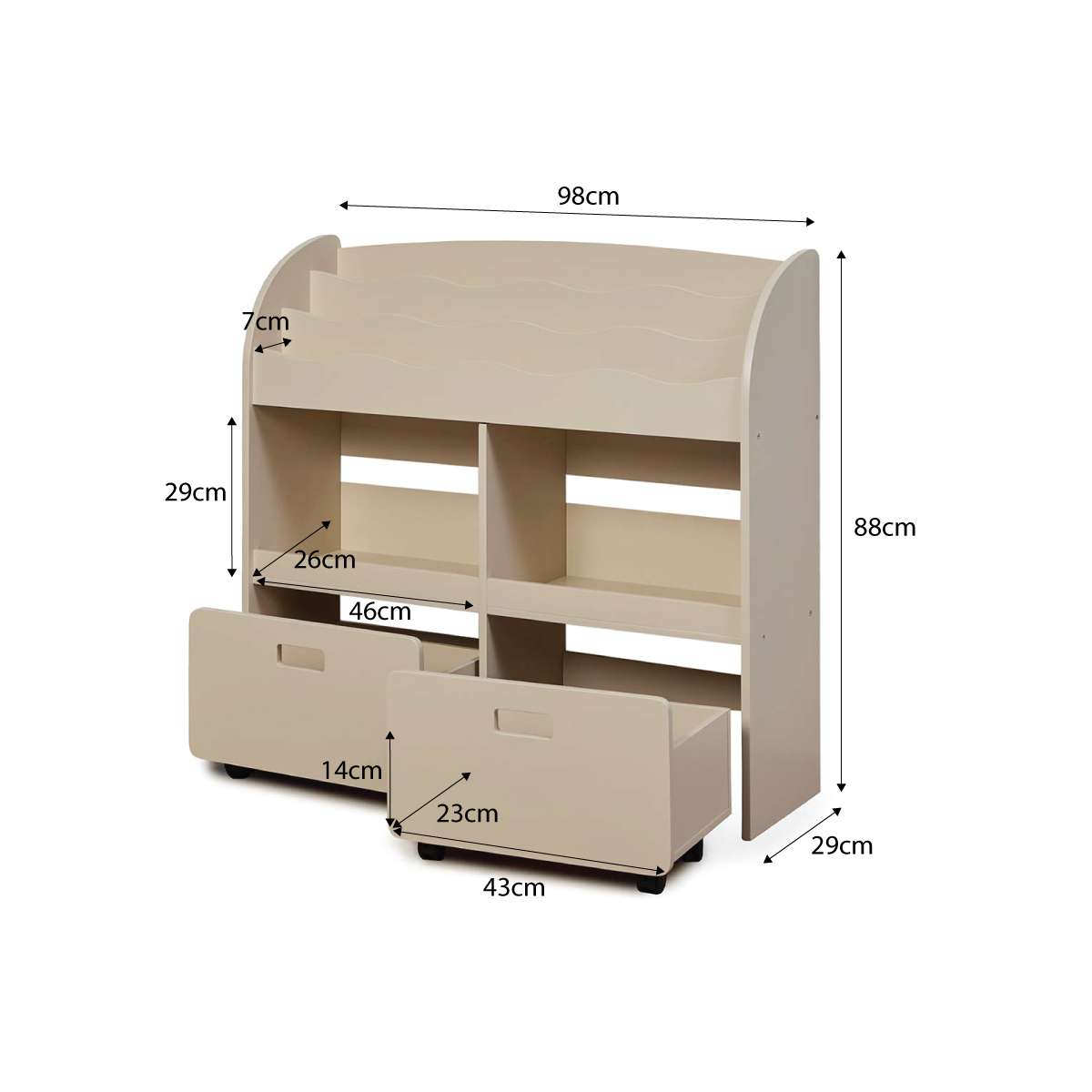 Theo Kids Bookshelf And Toy Drawer Organiser - Beige