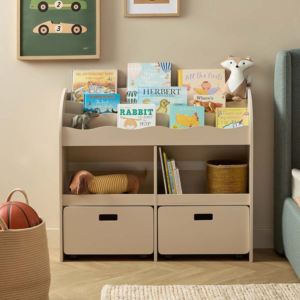 Theo Kids Bookshelf And Toy Drawer Organiser - Beige