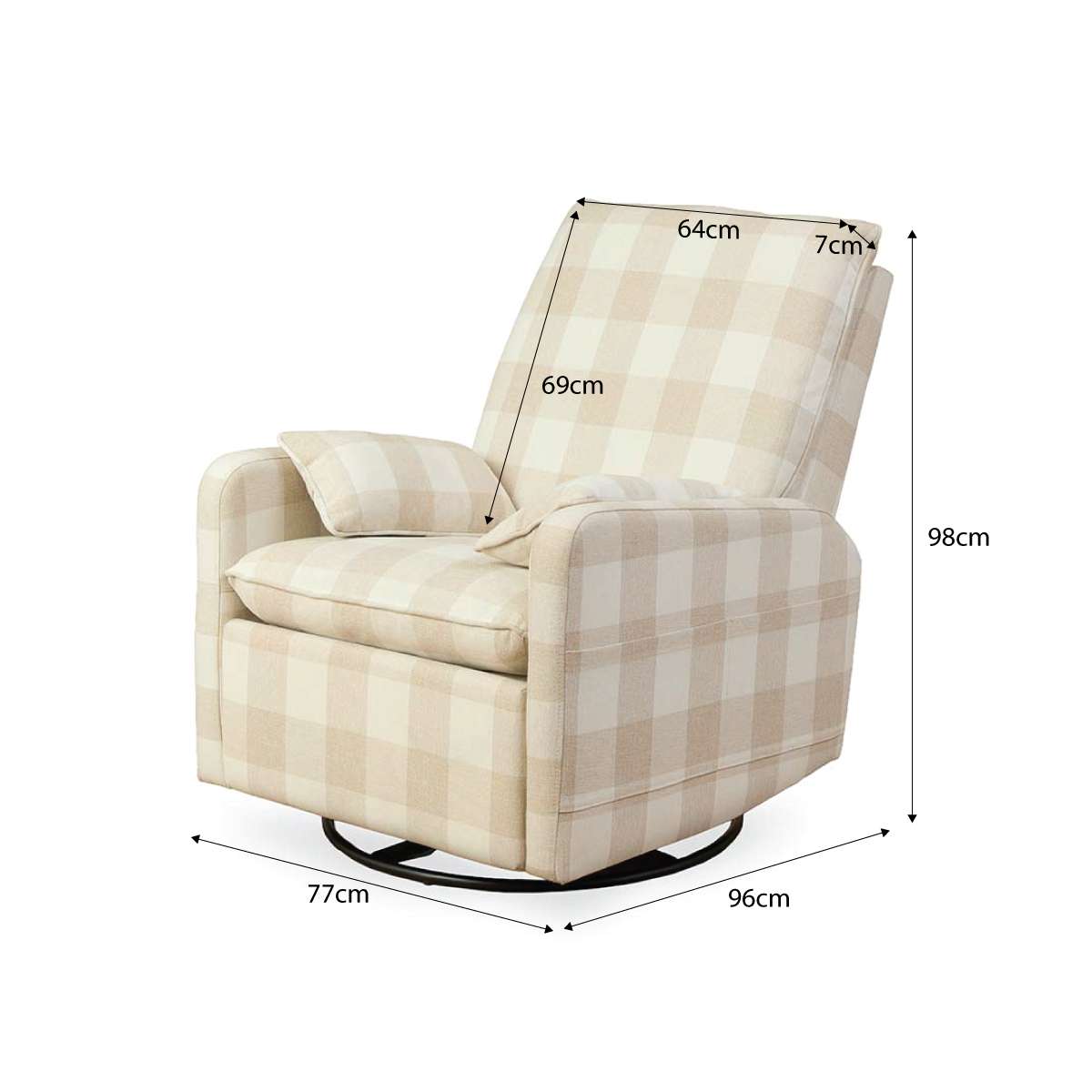 Penny Gingham Recliner And Swivel Chair - Cream