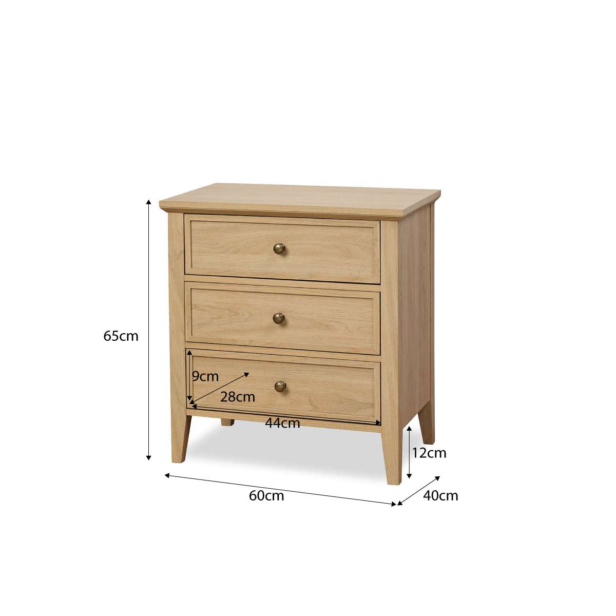 Ambrose Three Drawer Bedside Table - Natural