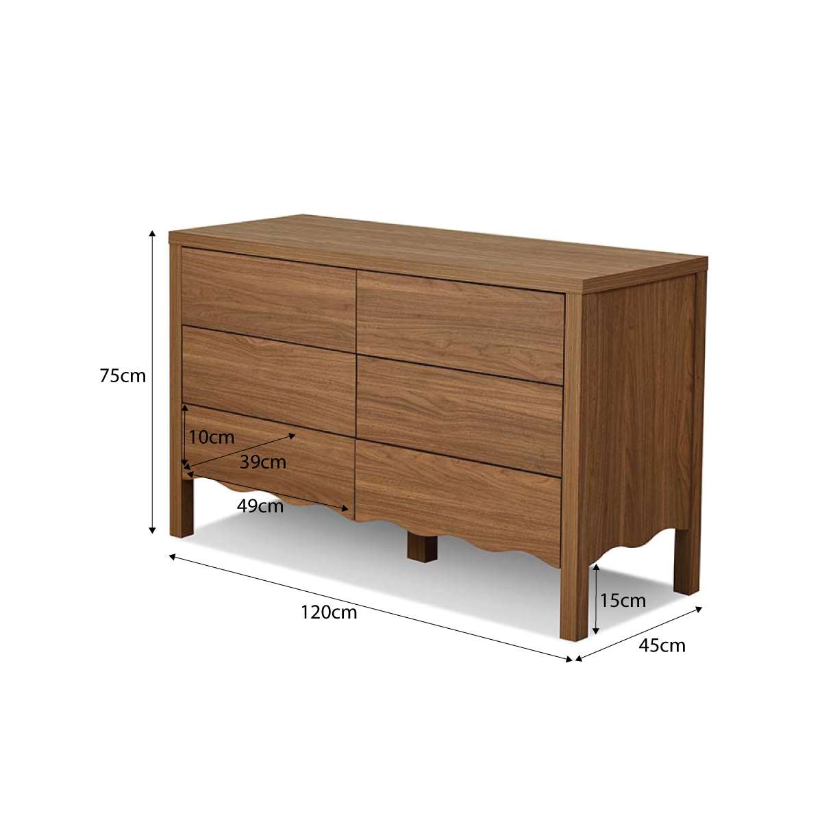 Malena Six Drawer - Walnut