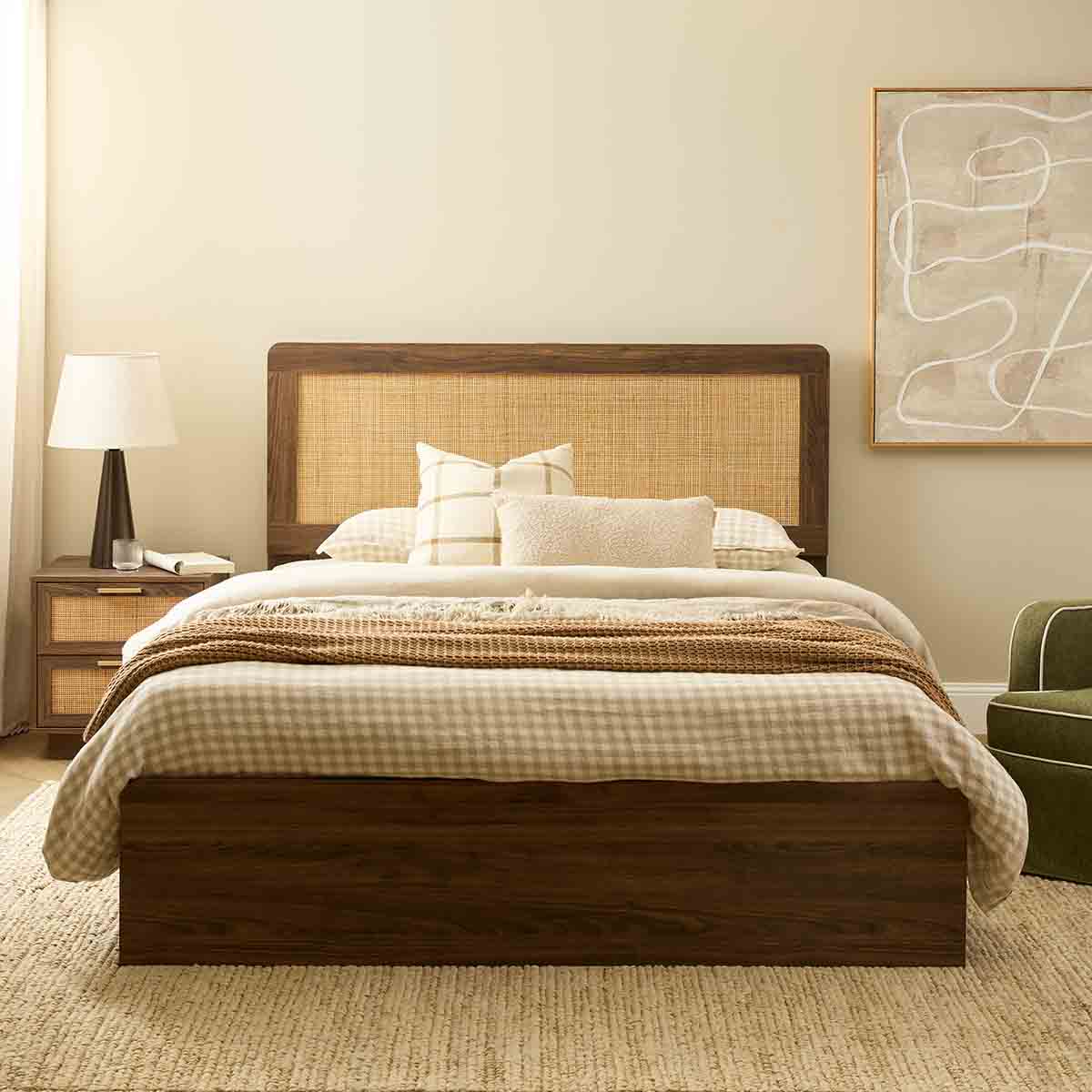 Noosa Rattan Queen Bed - Walnut