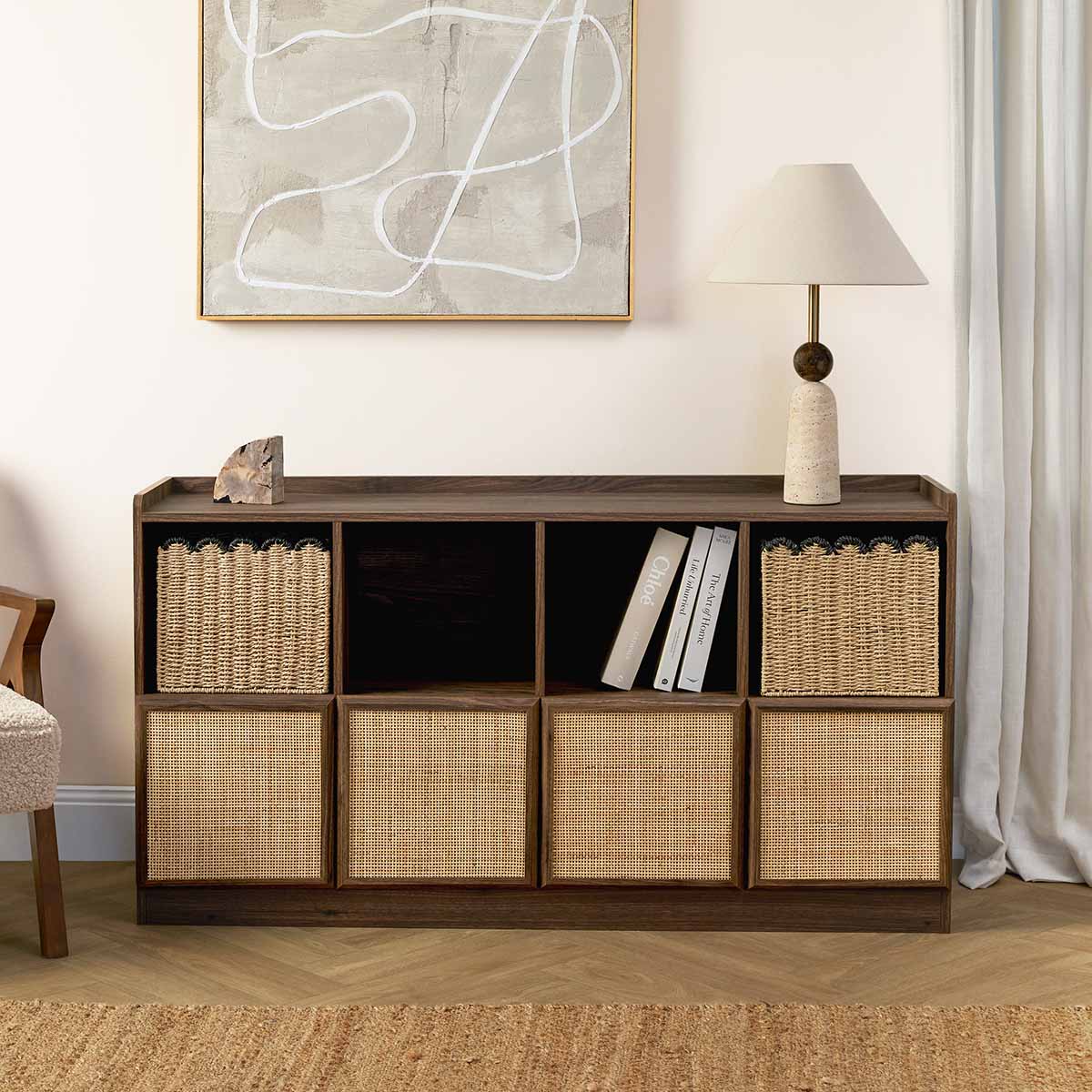 Noosa Rattan Cube Storage Bookcase  - Walnut