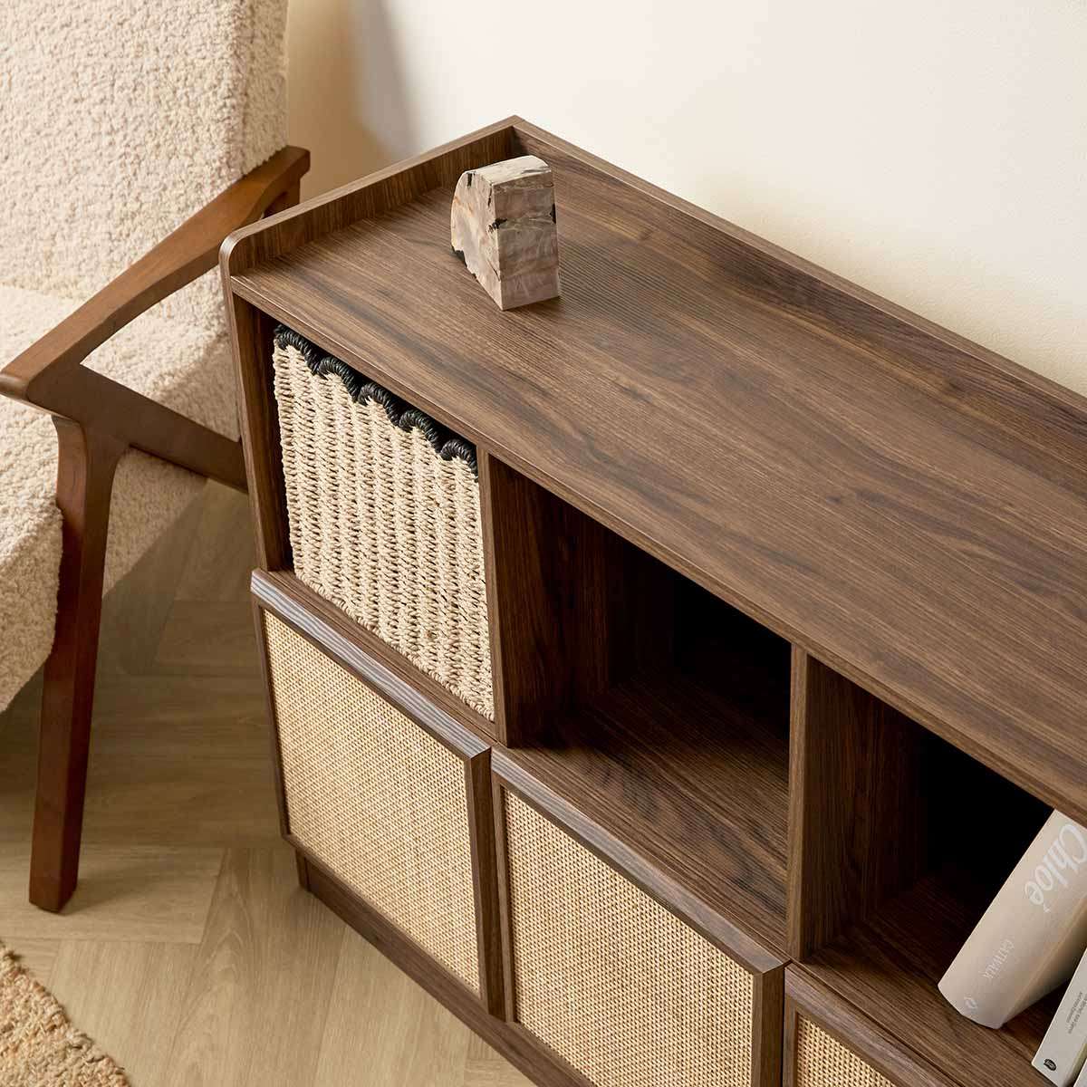 Noosa Rattan Cube Storage Bookcase  - Walnut