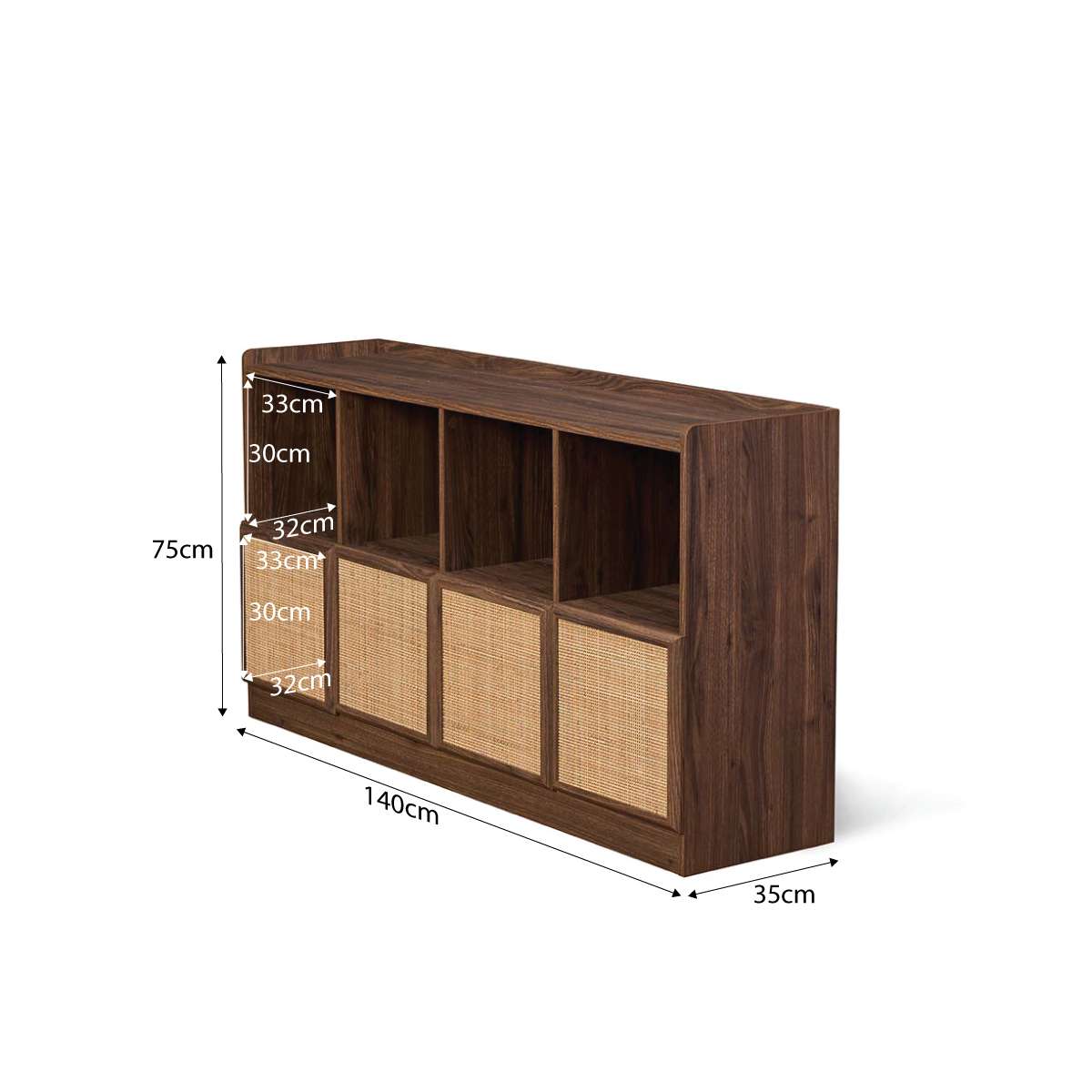 Noosa Rattan Cube Storage Bookcase - Walnut