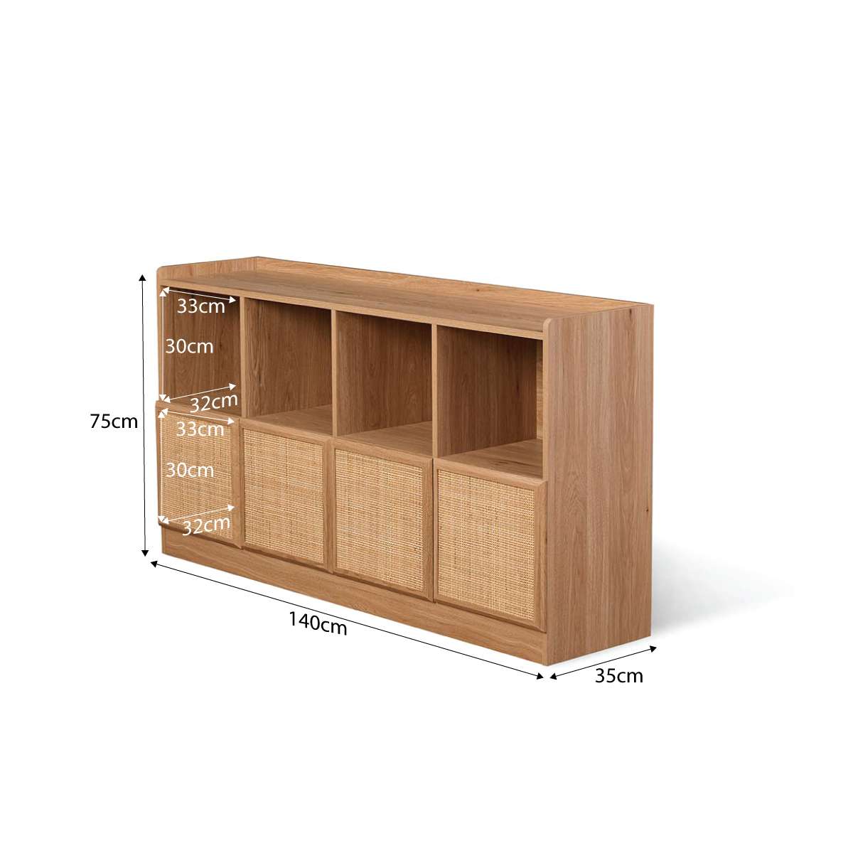 Noosa Rattan Cube Storage Bookcase - Natural