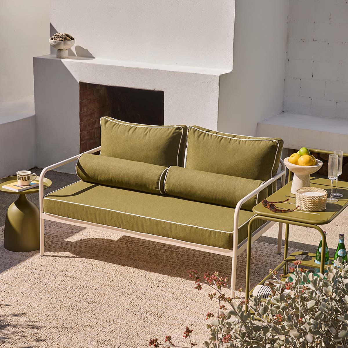 Marin Outdoor Two Seater Sofa - Olive Green