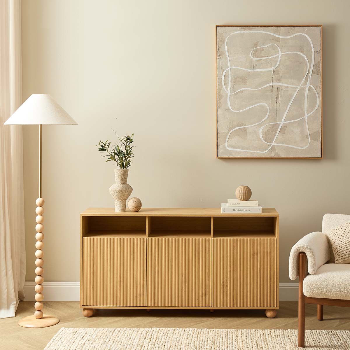 Deven Ball Feet Storage Console Table - Natural