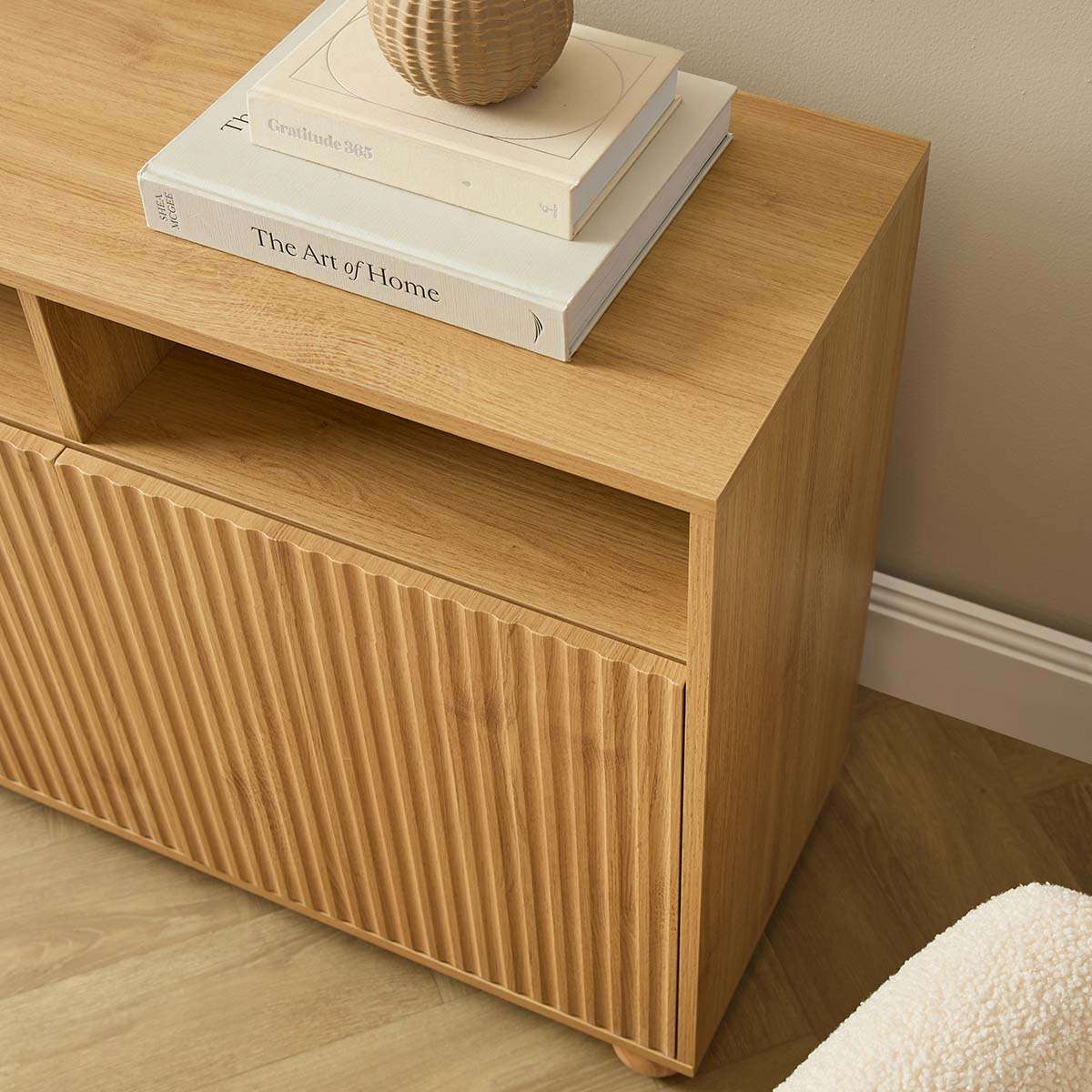 Deven Ball Feet Storage Console Table - Natural