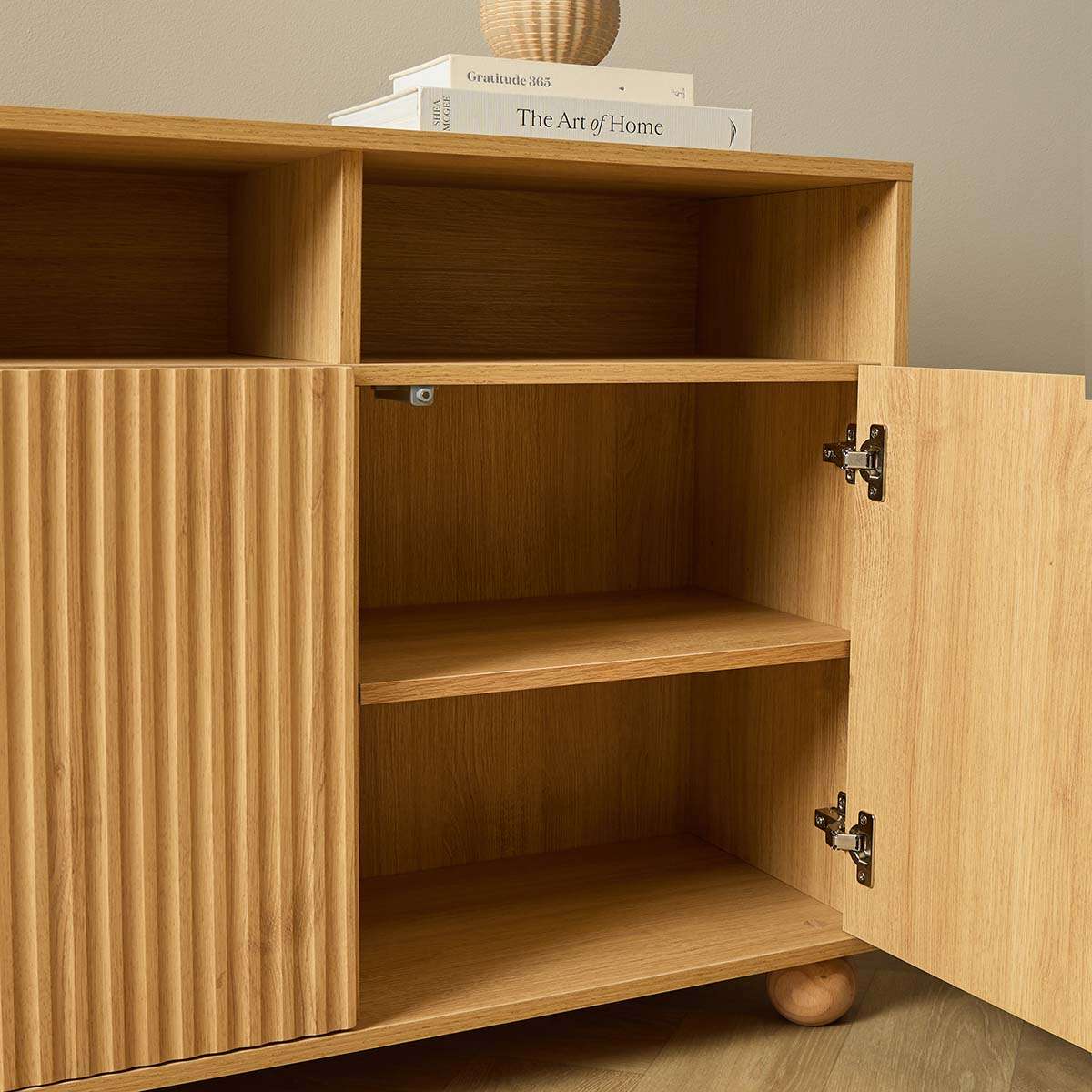 Deven Ball Feet Storage Console Table - Natural