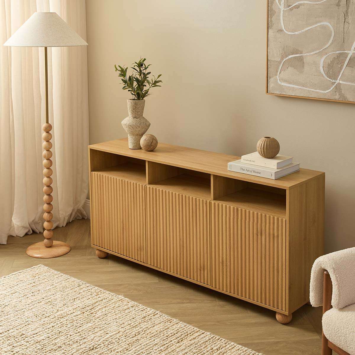 Deven Ball Feet Storage Console Table - Natural