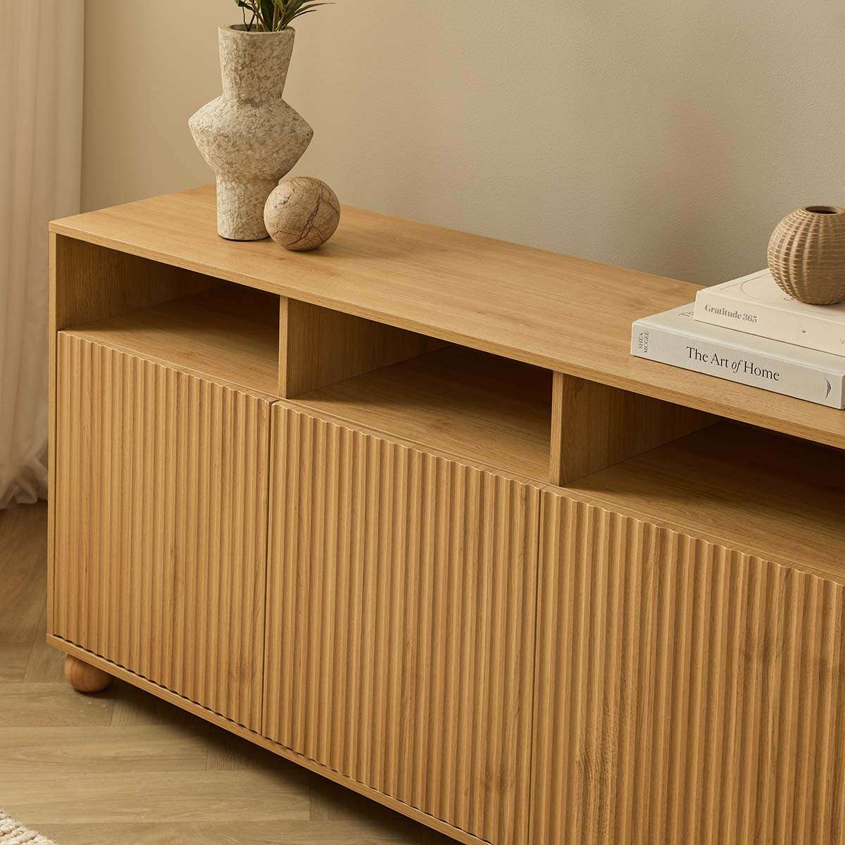 Deven Ball Feet Storage Console Table - Natural
