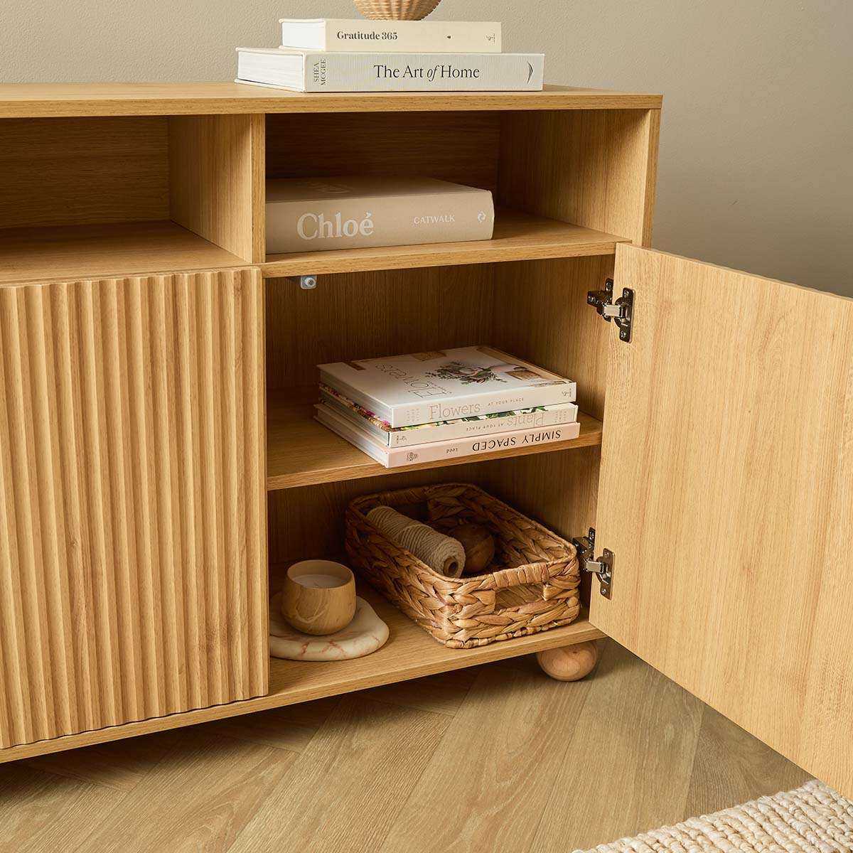 Deven Ball Feet Storage Console Table - Natural