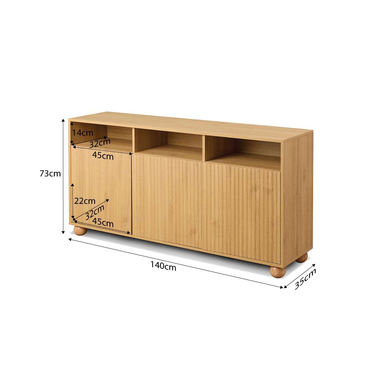 Deven Ball Feet Storage Console Table - Natural