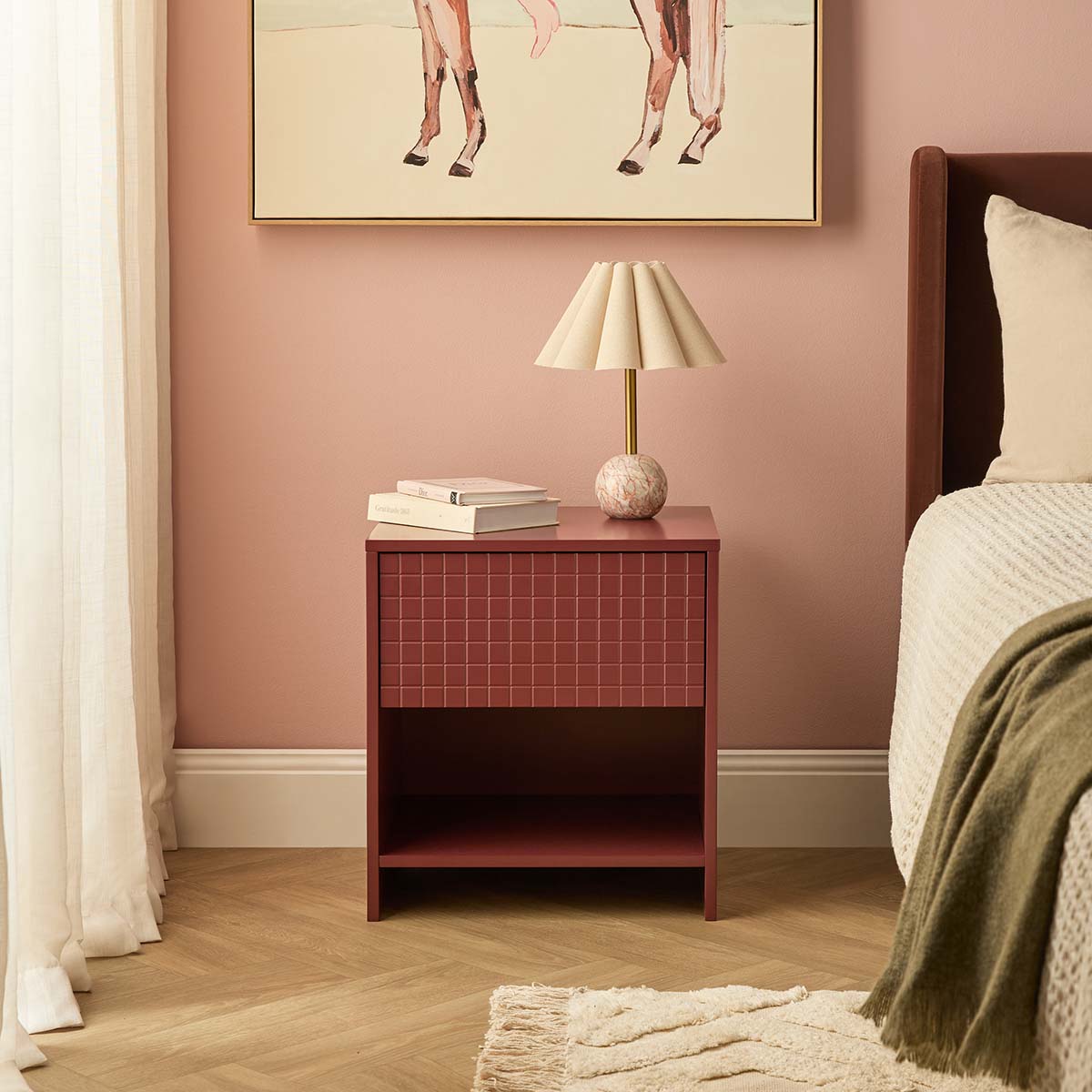 Drew Checkerboard Bedside Table - Shiraz