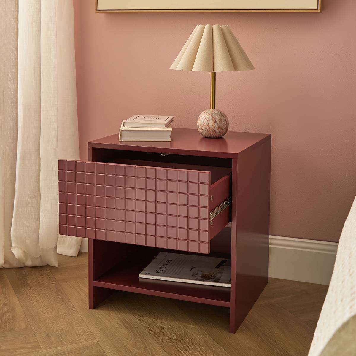 Drew Checkerboard Bedside Table - Shiraz