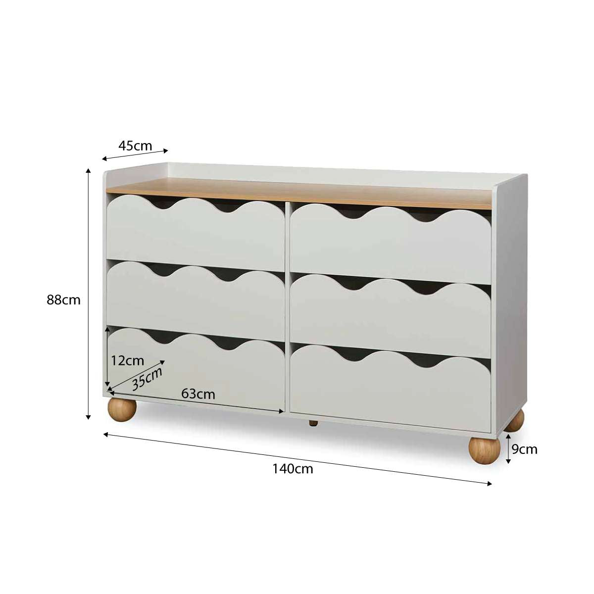 Arki Ripple Six Drawer - White/Natural