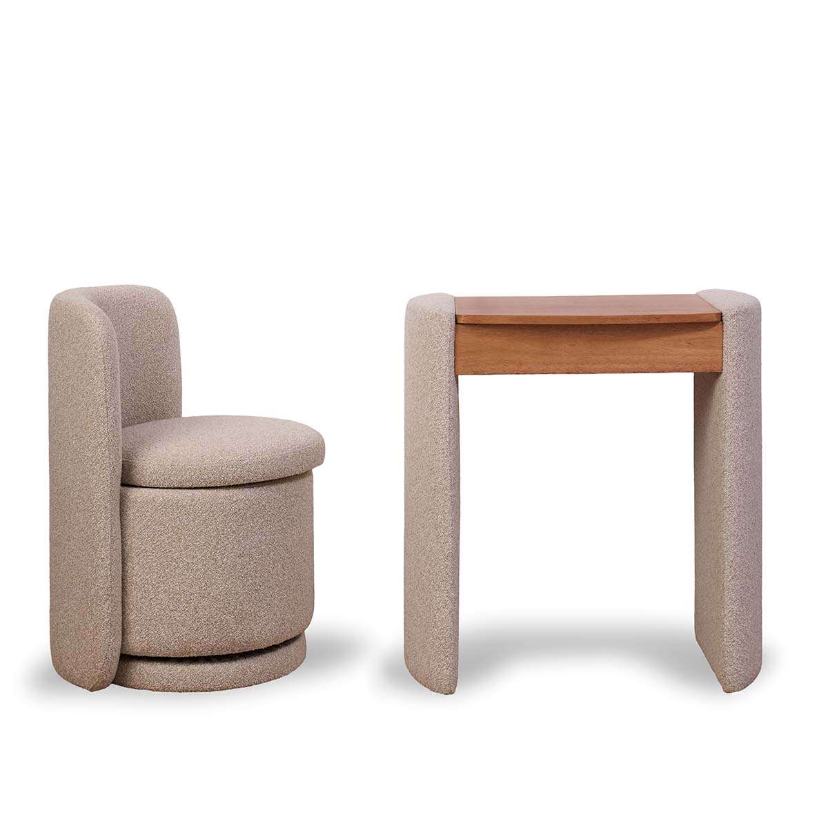 Hailey Makeup Table and Storage Stool - Cream/Walnut