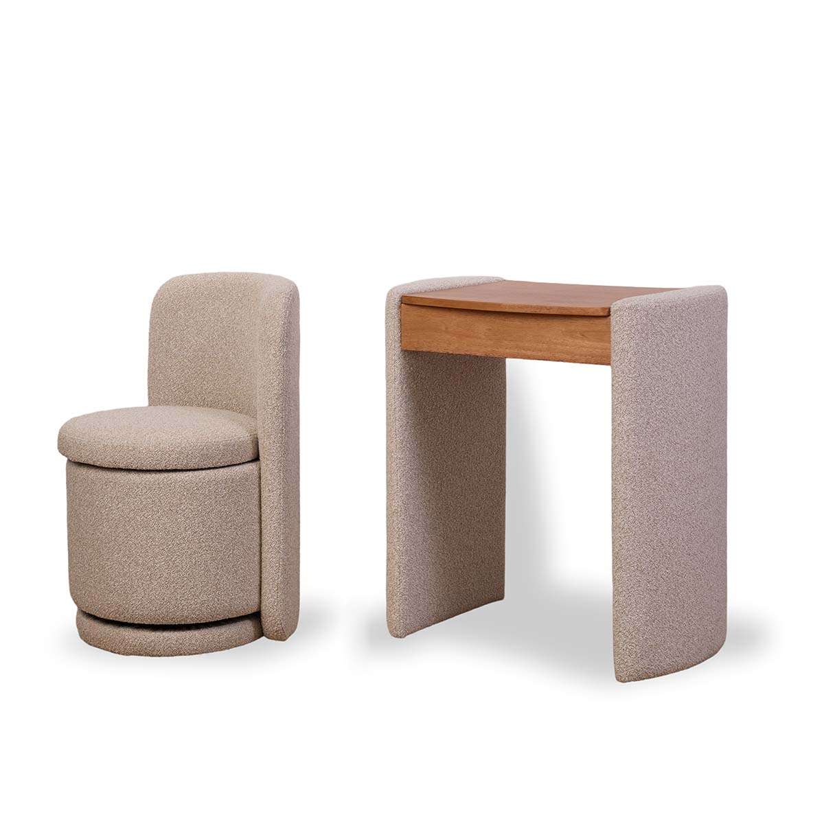 Hailey Makeup Table and Storage Stool - Cream/Walnut