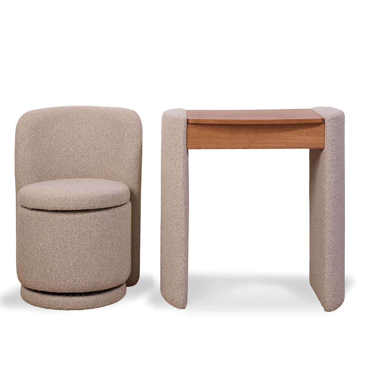 Hailey Makeup Table and Storage Stool - Cream/Walnut