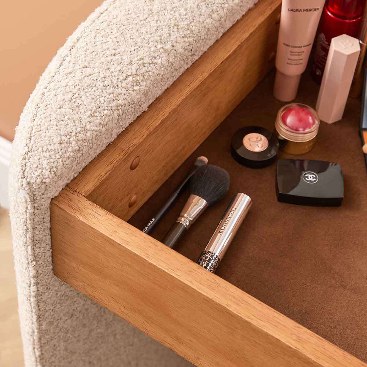 Hailey Makeup Table and Storage Stool - Cream/Walnut