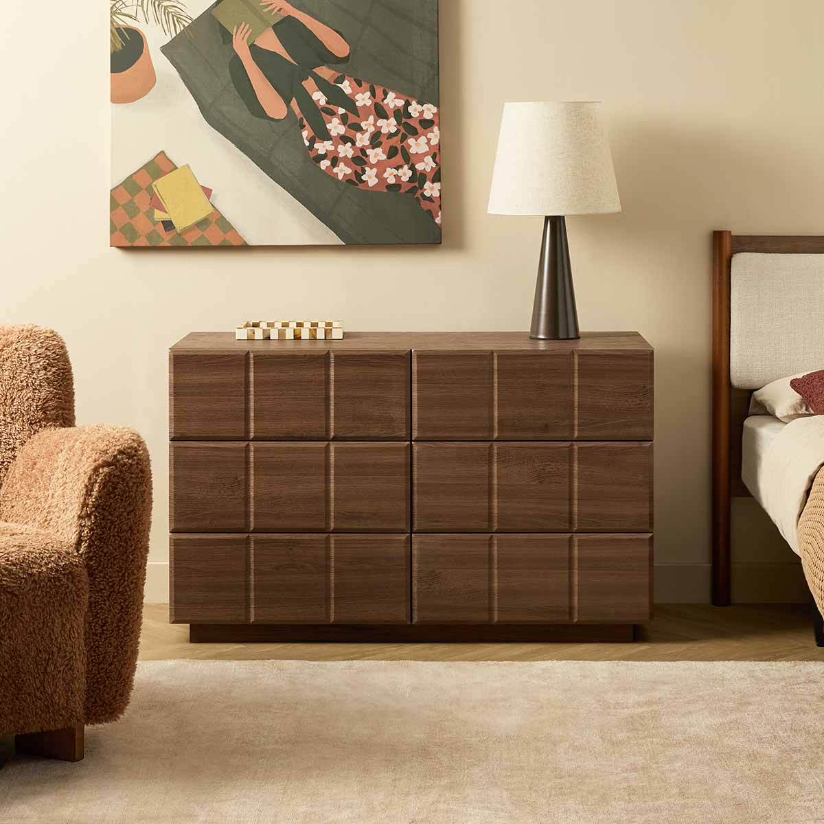 Sonny Checkerboard Six Drawer - Walnut