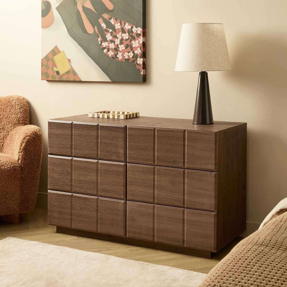 Sonny Checkerboard Six Drawer - Walnut