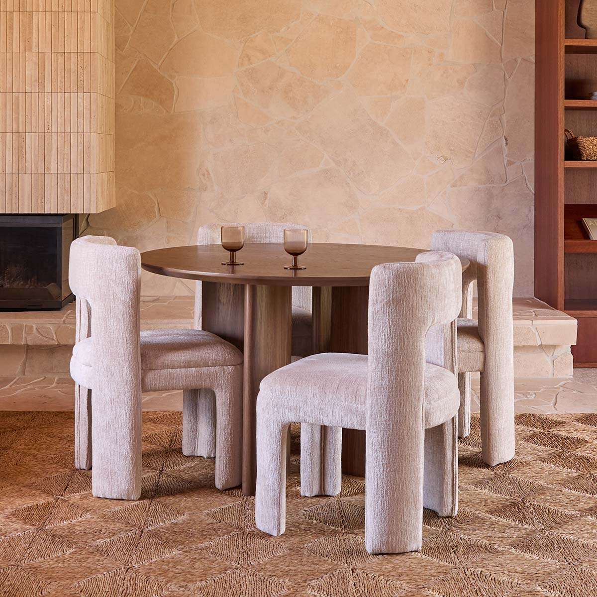 Mila Oak Round Four Seater Dining Table - Walnut