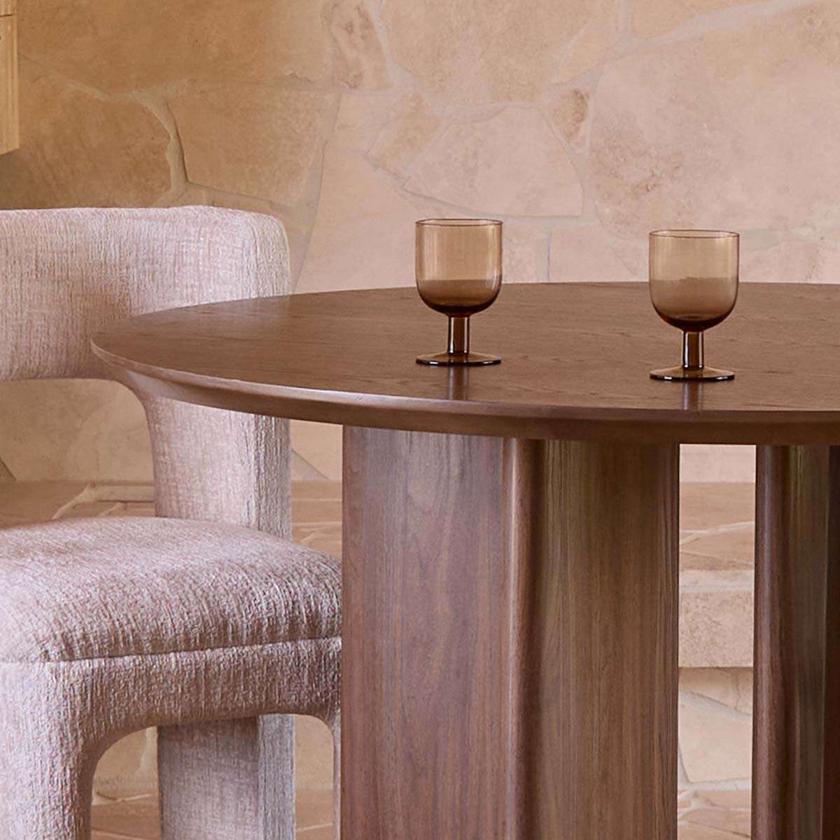 Mila Oak Round Four Seater Dining Table - Walnut