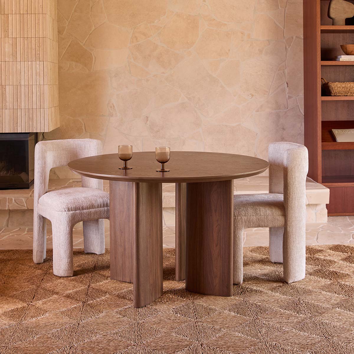 Mila Oak Round Four Seater Dining Table - Walnut