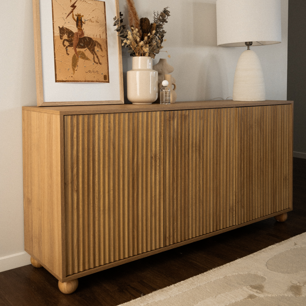 Deven Ball Feet Buffet - Natural | Mid-Century Look | Mocka