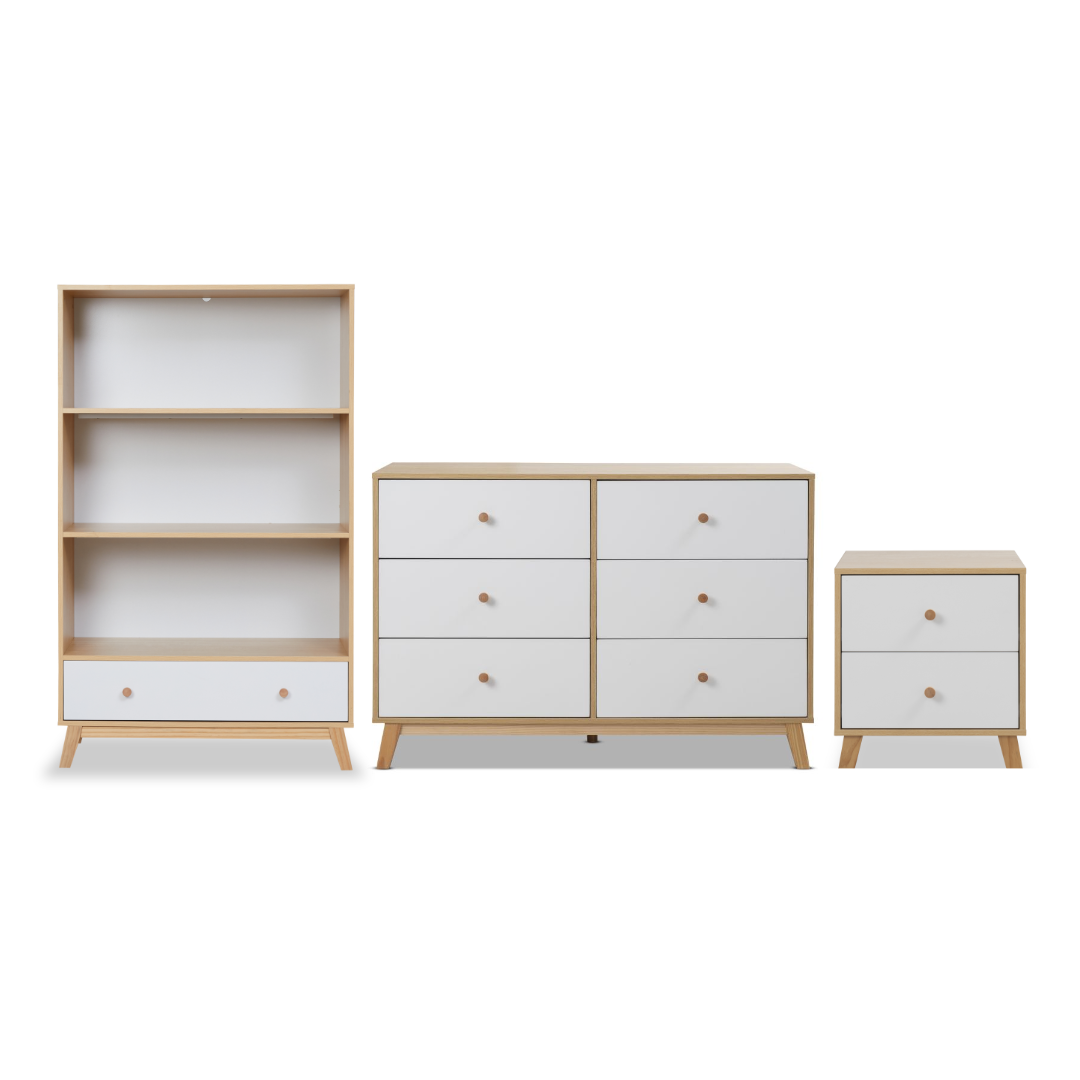 Aspen White/Natural Three Piece Bedroom Storage Set