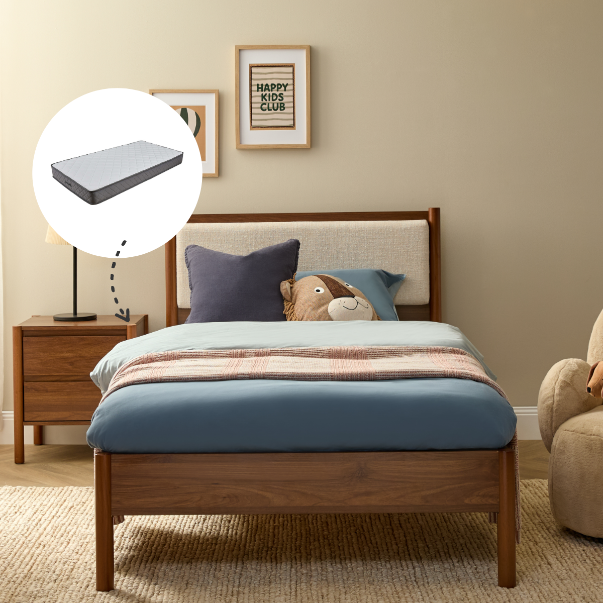 Blair King Single Bed + Mattresses Bundle - Walnut