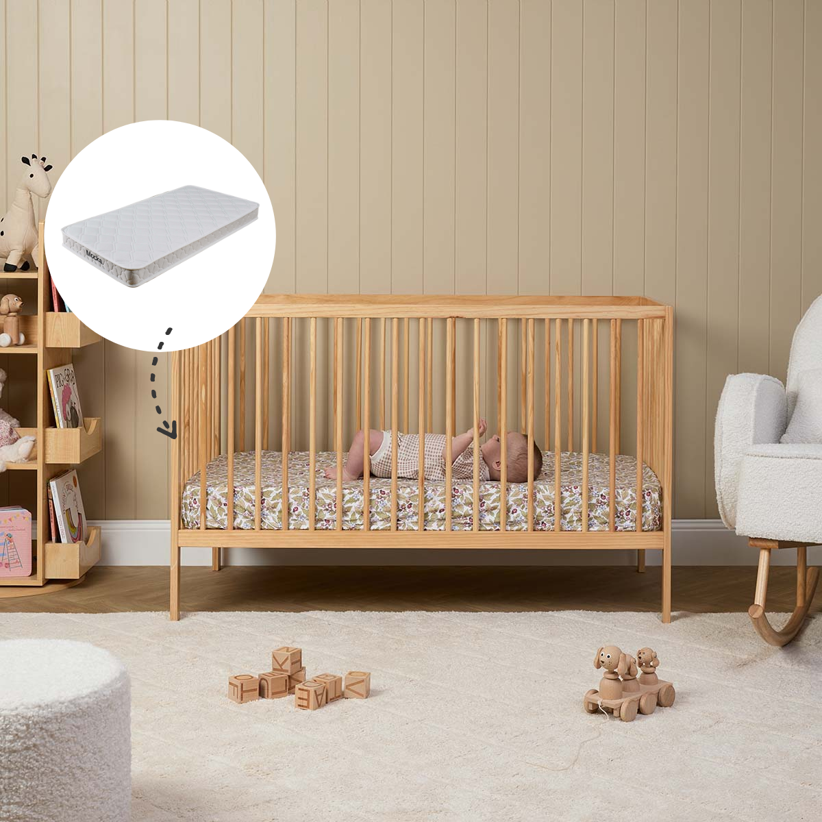 Mocka Dream Cot Natural + Mattress Bundle