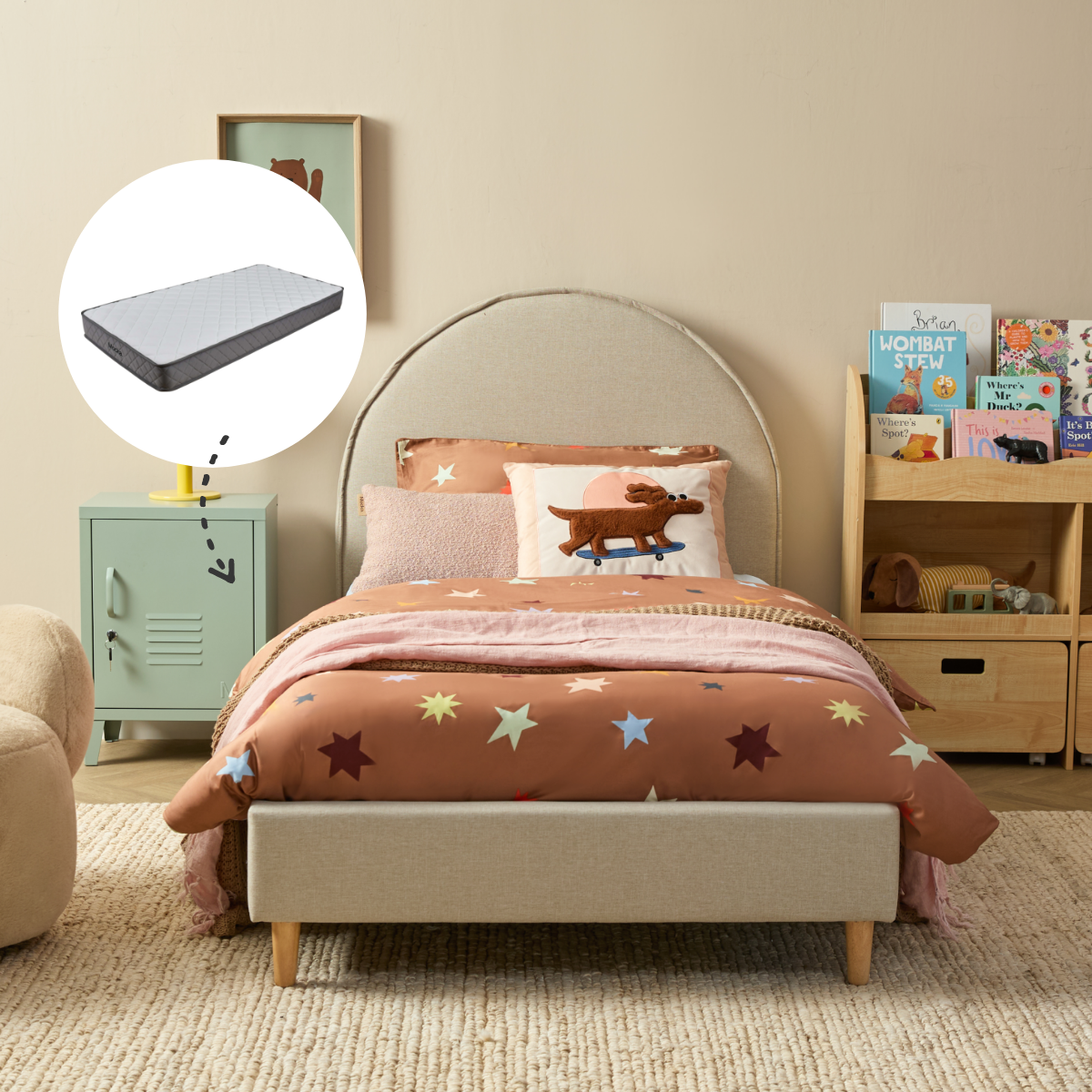 Imogen Single Bed Natural + Mattress Bundle