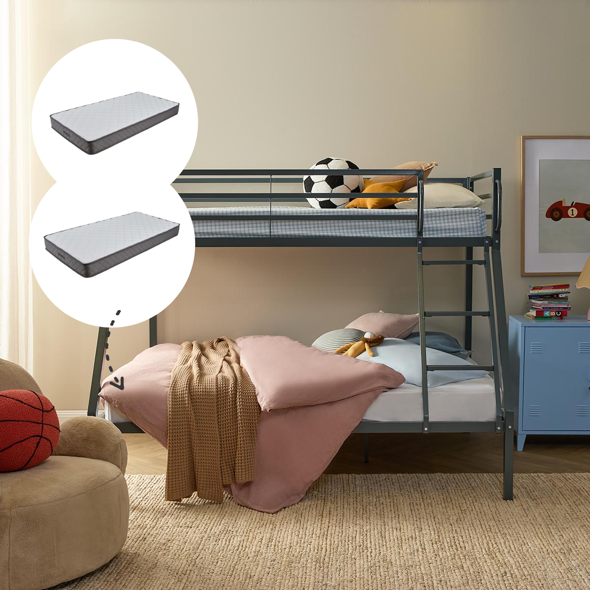 Lacie Triple Bunk Steel + Mattress Bundle