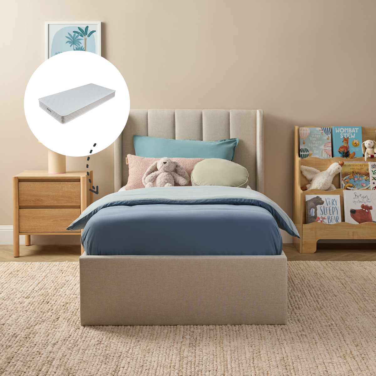 Quinn King Single Bed Natural + Mocka Mattress Bundle