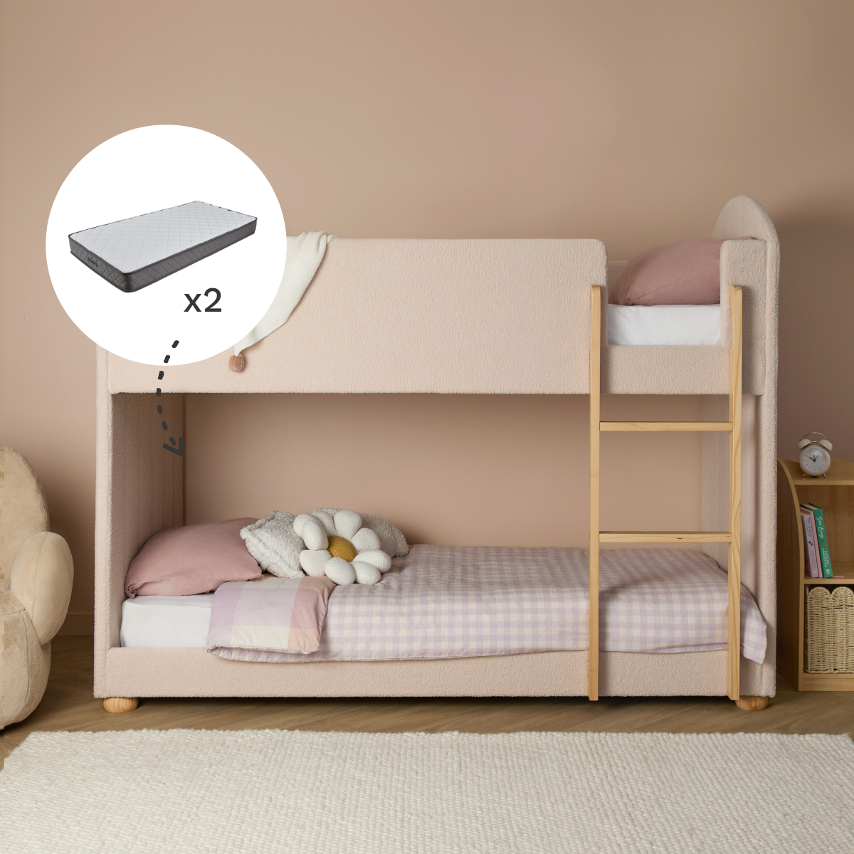 Teddy Bunk Bed + Mattresses Bundle - Beige