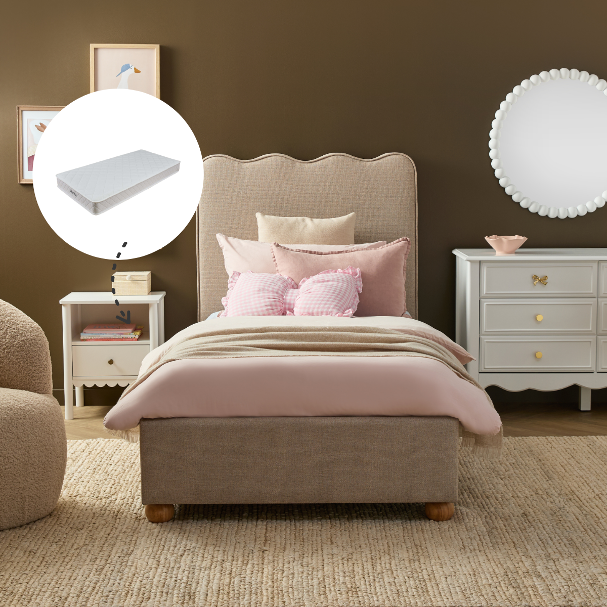 Waverley King Single Bed + Mocka Mattress Bundle